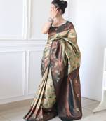 ethnic light green self design art silk jacquard saree with unstitched blouse