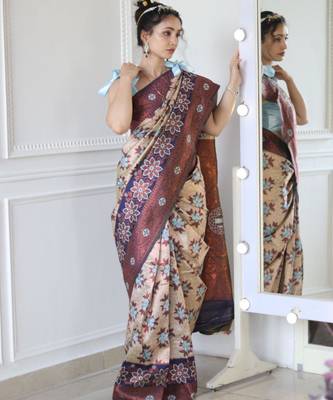  navy blue woven cotton silk kerala saree with unstitched blouse 1