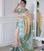 elegance peach banarasi art silk all seasons saree with unstitched blouse