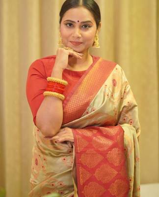  jacquard chiku self design south silk fancy saree with unstitched blouse 2
