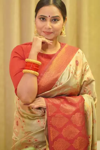  jacquard chiku self design south silk fancy saree with unstitched blouse
