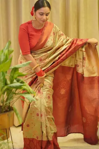  jacquard chiku self design south silk fancy saree with unstitched blouse