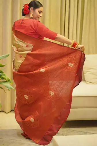  jacquard chiku self design south silk fancy saree with unstitched blouse