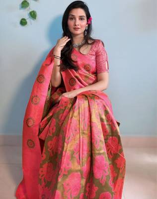 kanjivaram mehendi resham thread cotton silk kerala saree with unstitched blouse 2