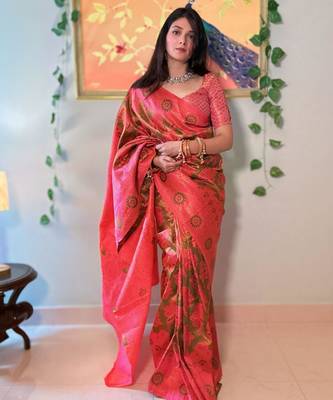 kanjivaram mehendi resham thread cotton silk kerala saree with unstitched blouse 3