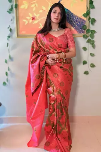 kanjivaram mehendi resham thread cotton silk kerala saree with unstitched blouse