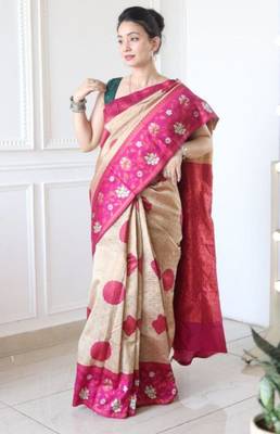  chiku resham thread pure art silk gift saree with unstitched blouse 1
