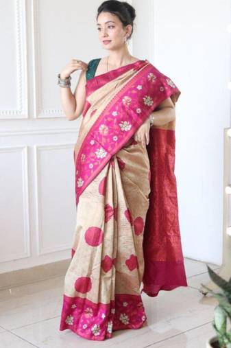  chiku resham thread pure art silk gift saree with unstitched blouse