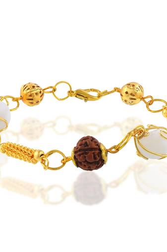 Rudraksh mach mani gold plated brass bead spiritual hindu bracelet