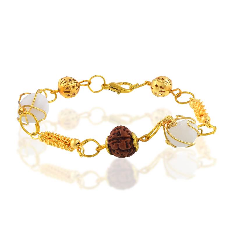 Rudraksh mach mani gold plated brass bead spiritual hindu bracelet