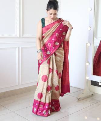  chiku resham thread pure art silk gift saree with unstitched blouse 2