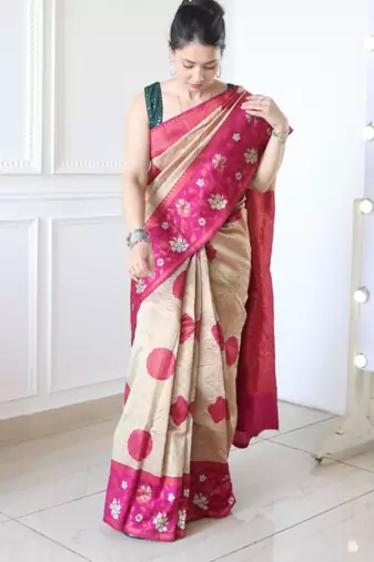  chiku resham thread pure art silk gift saree with unstitched blouse