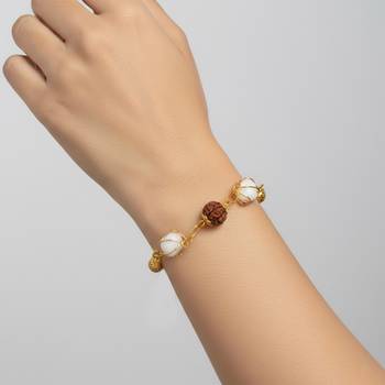 Rudraksh mach mani gold plated brass bead spiritual hindu bracelet 3