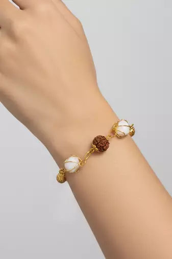 Rudraksh mach mani gold plated brass bead spiritual hindu bracelet