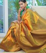 ethnic gold resham thread silk cotton bollywood saree with unstitched blouse