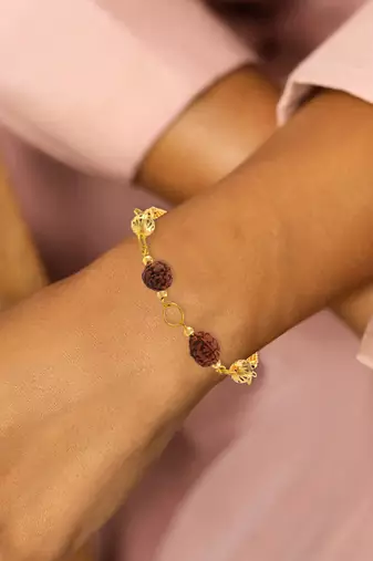 Rudraksh with brass gold bead bracelet