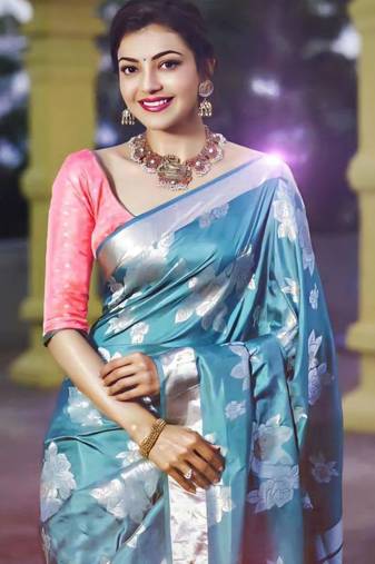 kanjivaram aqua blue self design south silk fancy saree with unstitched blouse