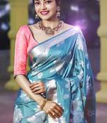 kanjivaram aqua blue self design south silk fancy saree with unstitched blouse