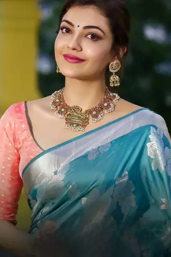 kanjivaram aqua blue self design south silk fancy saree with unstitched blouse