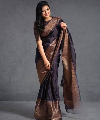  copper woven pure art silk gift saree with unstitched blouse 1