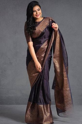 designer copper woven pure art silk gift saree with unstitched blouse