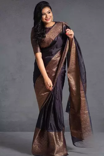 designer copper woven pure art silk gift saree with unstitched blouse