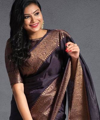  copper woven pure art silk gift saree with unstitched blouse 2