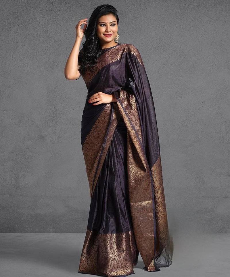 designer copper woven pure art silk gift saree with unstitched blouse