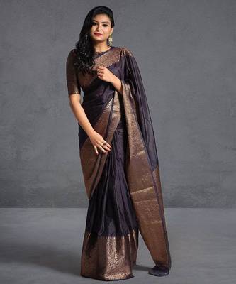  copper woven pure art silk gift saree with unstitched blouse 4
