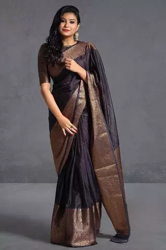 copper woven pure art silk gift saree with unstitched blouse