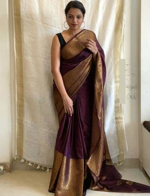 pure wine jacquard art silk fancy saree with unstitched blouse 1