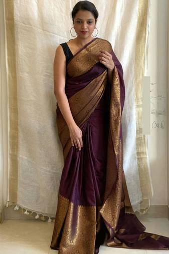 pure wine jacquard art silk fancy saree with unstitched blouse