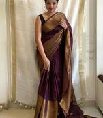 pure wine jacquard art silk fancy saree with unstitched blouse