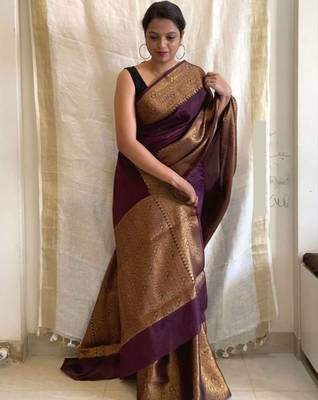 pure wine jacquard art silk fancy saree with unstitched blouse 2