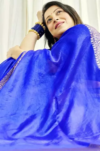 fashionable royal blue banarasi art silk blend light weight saree with unstitched blouse