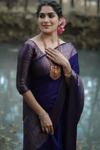jacquard dark blue self design pure art silk blend multicolor saree with unstitched blouse