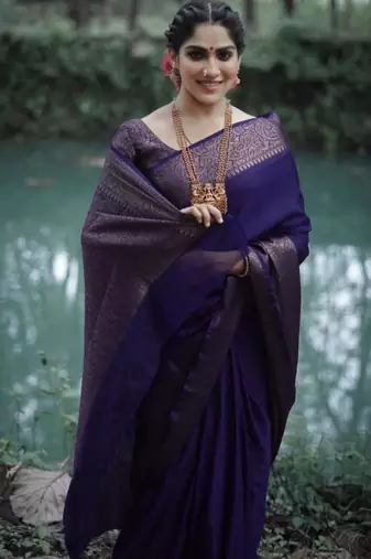 jacquard dark blue  self design pure art silk blend multicolor saree with unstitched blouse