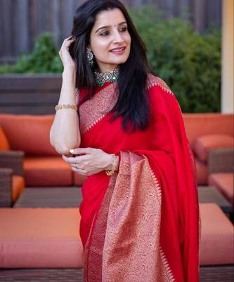  red self design art silk all seasons saree with unstitched blouse 2