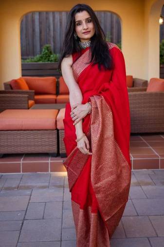 latest red self design art silk all seasons saree with unstitched blouse