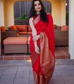latest red self design art silk all seasons saree with unstitched blouse