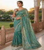 Sky Blue Color Sequence Embroidery Work With Cut Work Border art silk saree