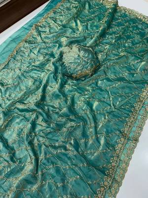 Sky Blue Color Sequence Embroidery Work With Cut Work Border art silk saree 4