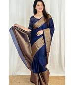latest navy blue jacquard south silk fancy saree with unstitched blouse