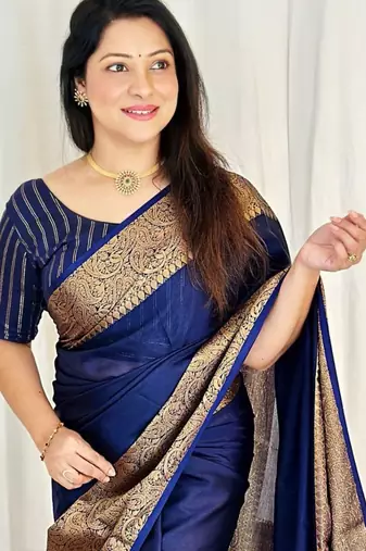  navy blue jacquard south silk fancy saree with unstitched blouse
