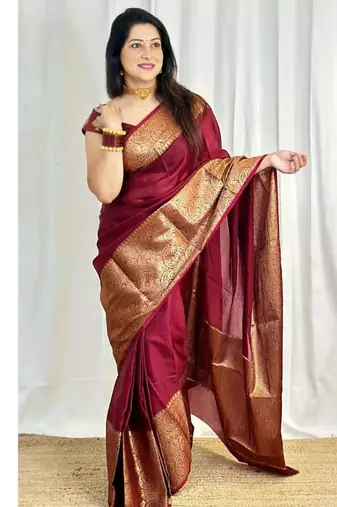 celebrity type maroon resham thread pure art silk gift saree with unstitched blouse