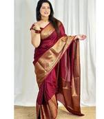 celebrity type maroon resham thread pure art silk gift saree with unstitched blouse