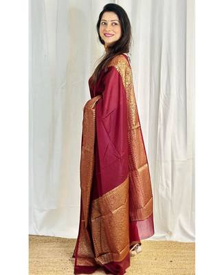 celebrity type maroon resham thread pure art silk gift saree with unstitched blouse 3