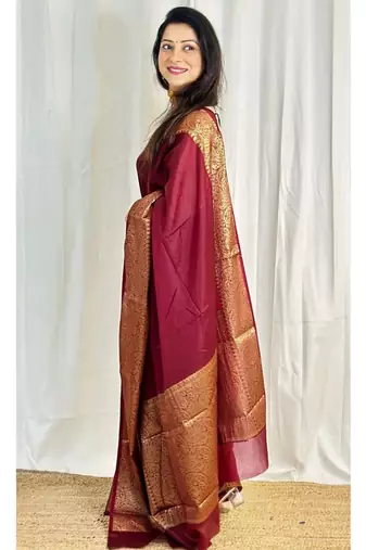 celebrity type maroon resham thread pure art silk gift saree with unstitched blouse
