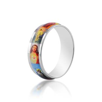 Stainless steel jesus pictoral challa finger ring christian 3