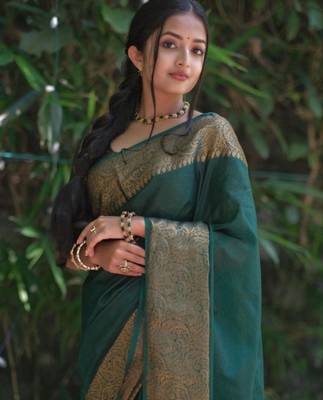 ethnic light green self design art silk blend light weight saree with unstitched blouse 2